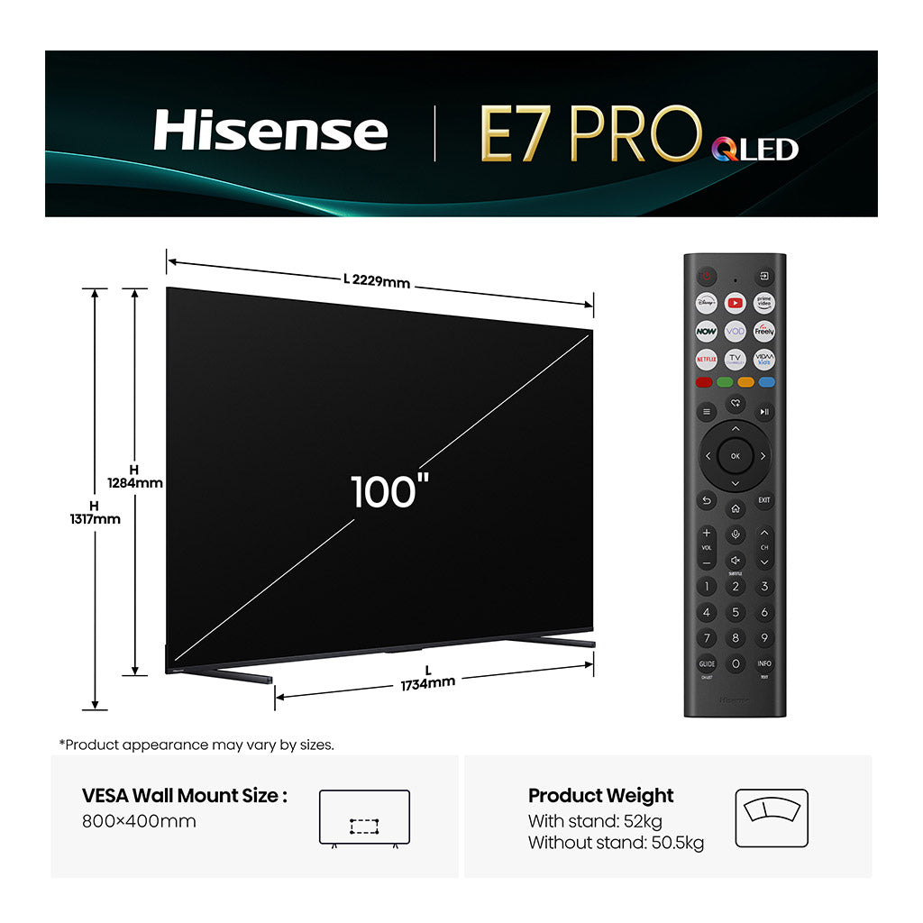 Hisense 100E7QTUK PRO QLED 100" Smart TV