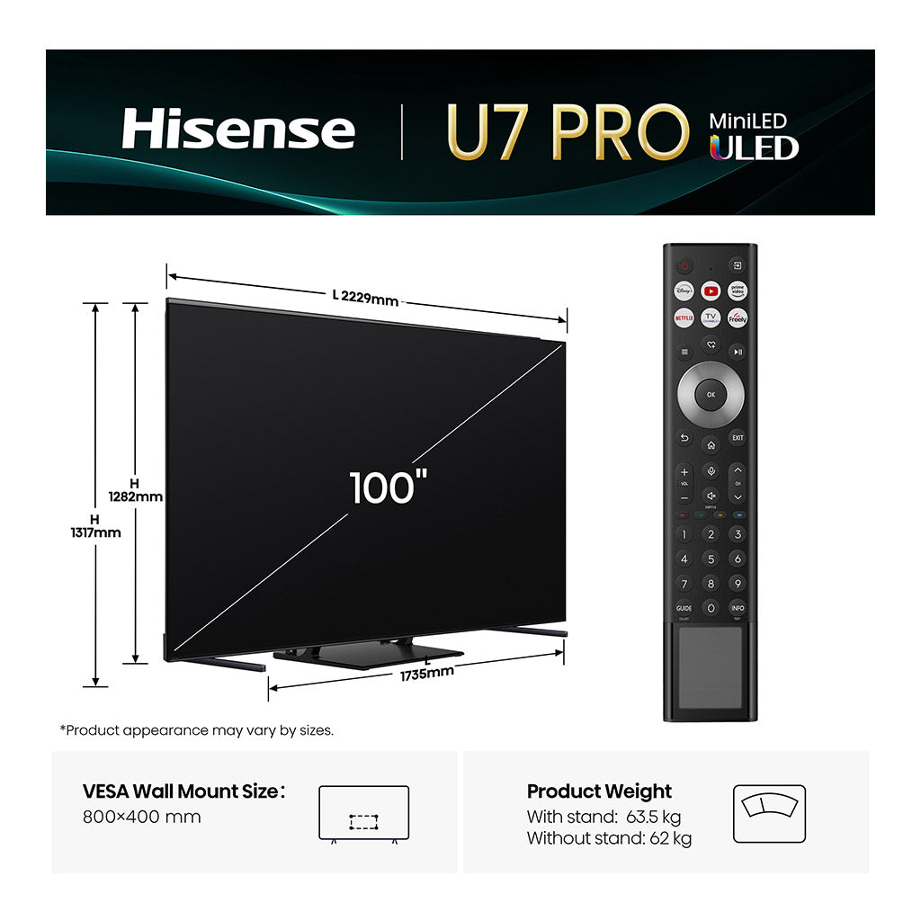 Hisense 100U7QTUK PRO 100" ULED Smart TV