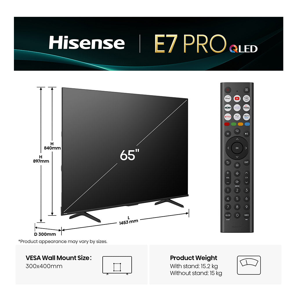 Hisense 65E7QTUK PRO 65" QLED Smart TV