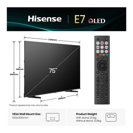 Hisense 75E7QTUK 75" QLED Smart TV
