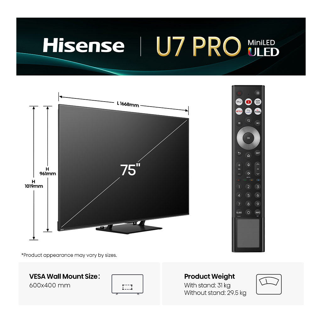 Hisense 75U7QTUK PRO 75" ULED Smart TV