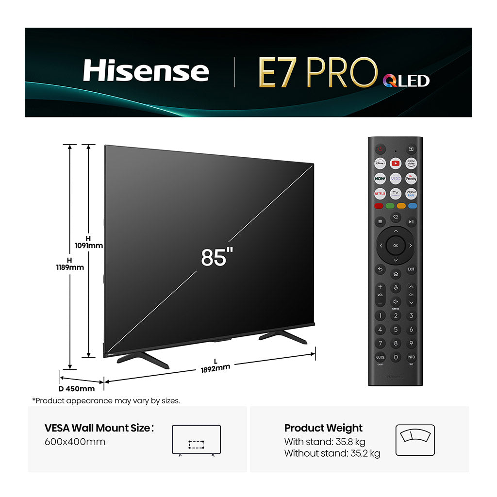 Hisense 85E7QTUK PRO 85" QLED Smart TV