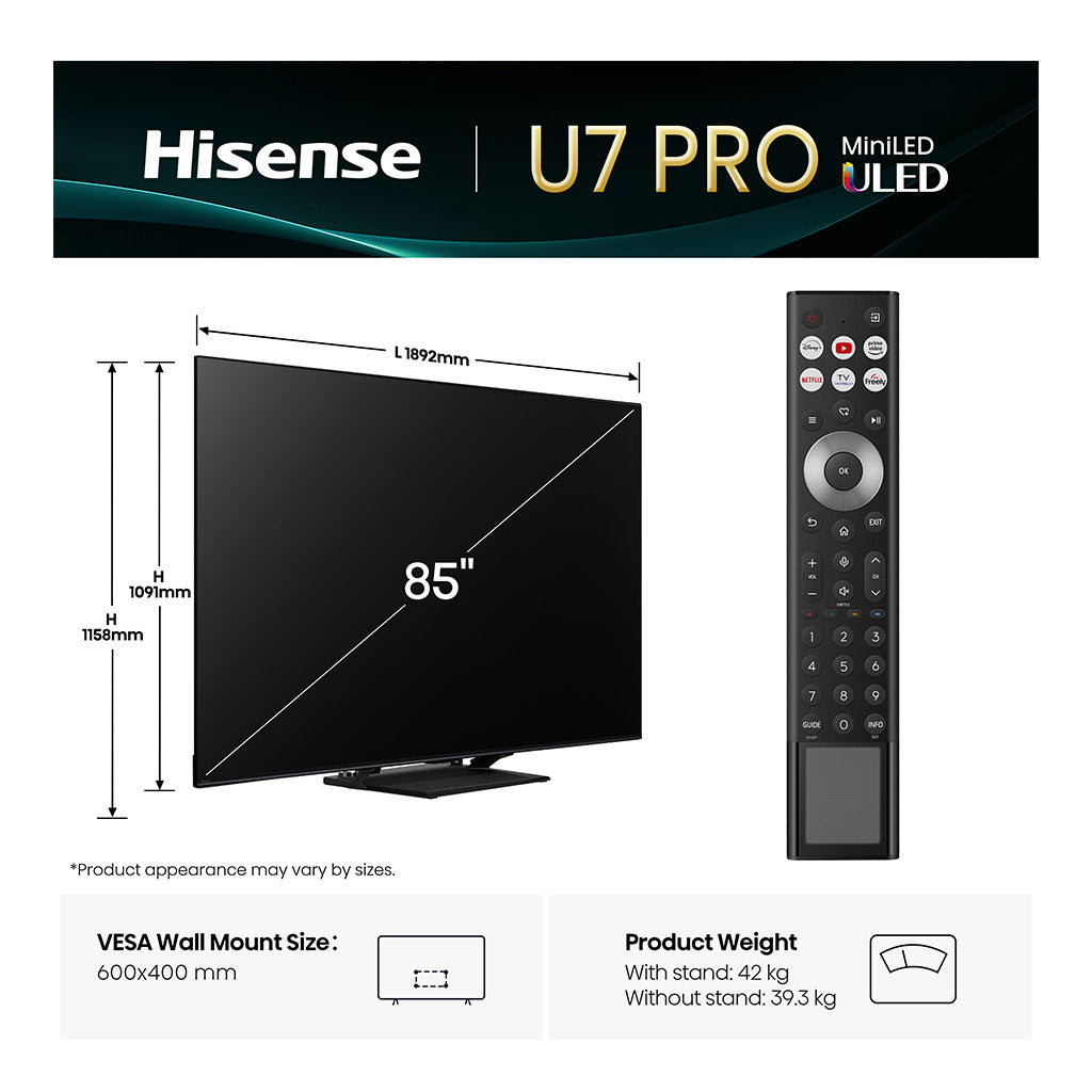 Hisense 85U7QTUK PRO 85" ULED Smart TV