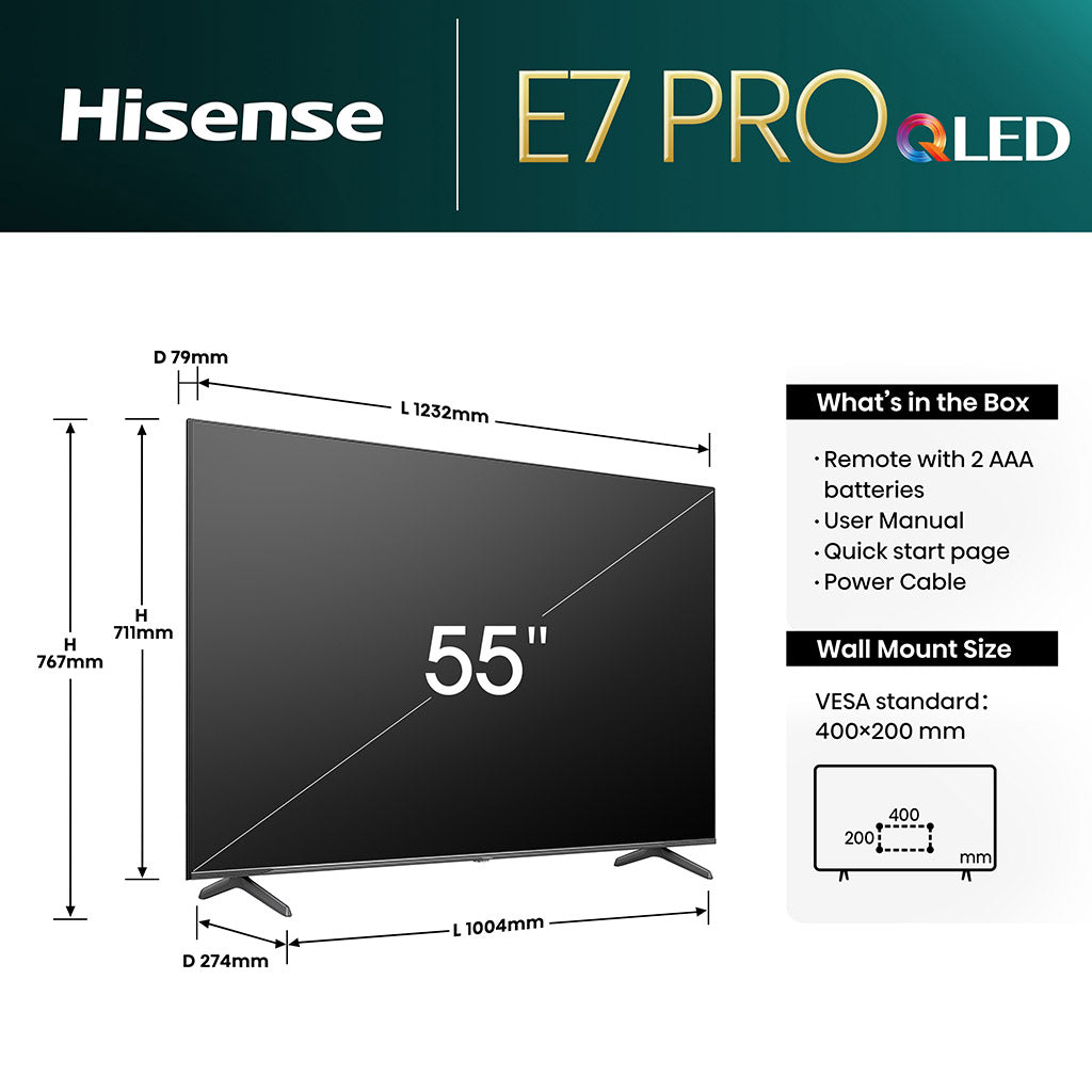Hisense 55E7NQTUK PRO 55" QLED 4K Smart TV