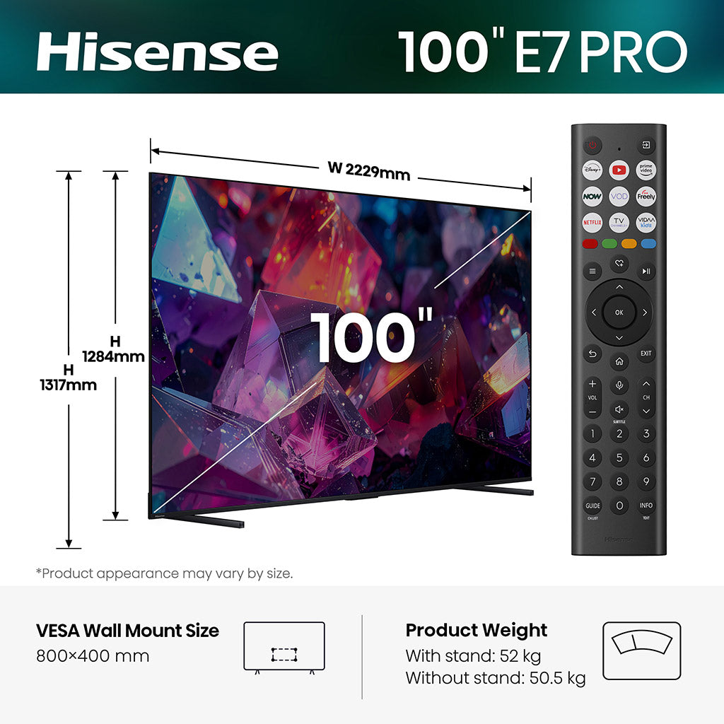 Hisense 100E7STUK PRO 100" Hi-QLED 4K TV