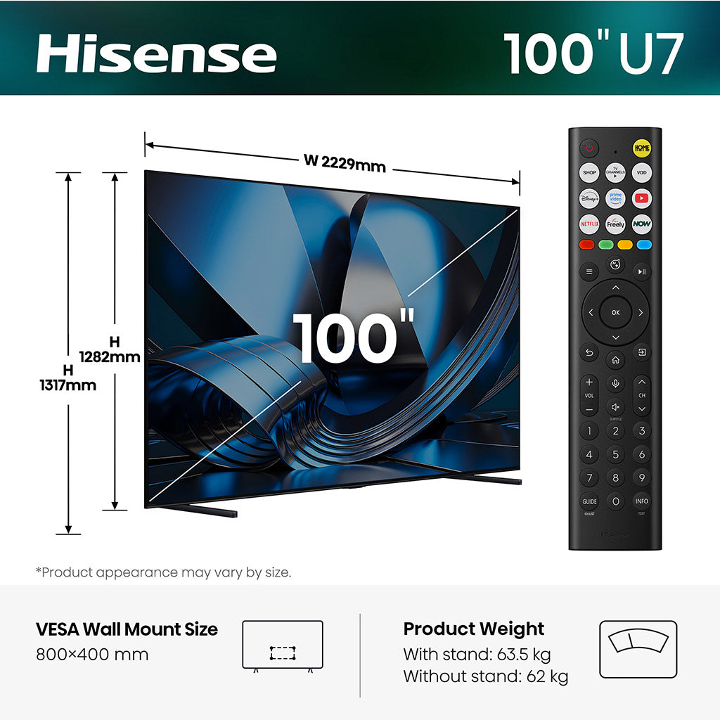 Hisense 100U7STUK 100" ULED Mini LED 4K TV