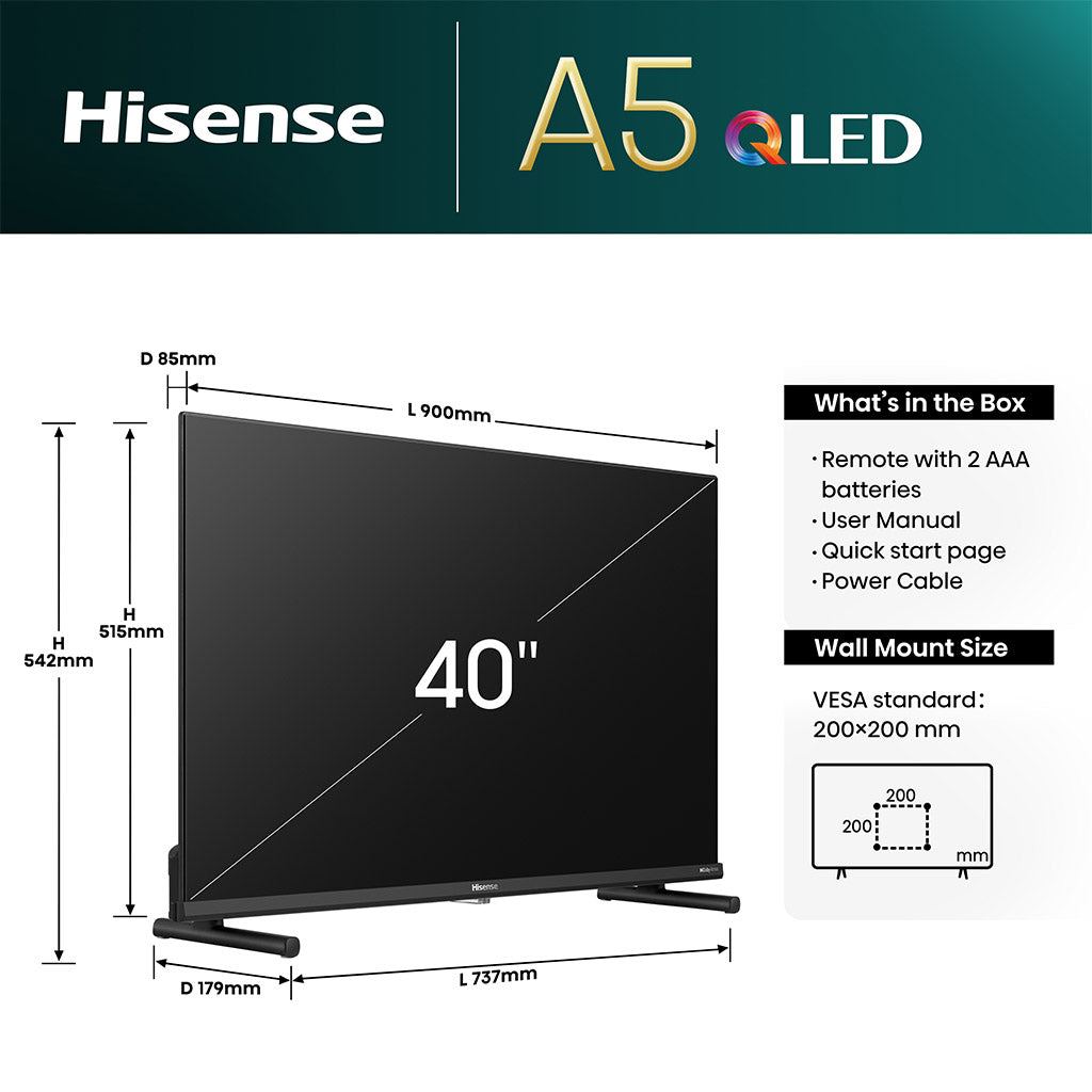 Hisense 40A5NQTUK 40" QLED FHD Smart TV
