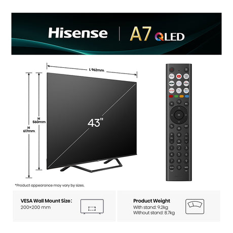 Hisense 43A7QTUK 43" QLED Smart TV