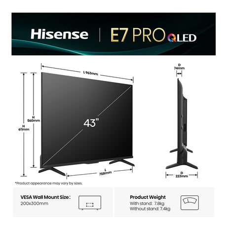 Hisense 43E7QTUK PRO 43" QLED Smart TV