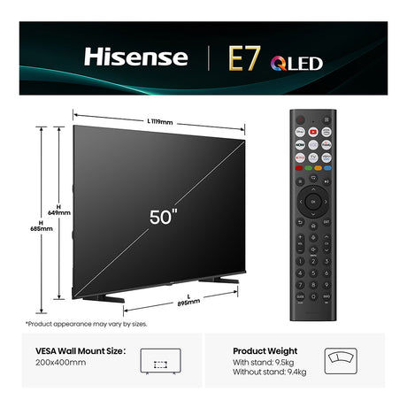 Hisense 50E7QTUK 50" QLED Smart TV