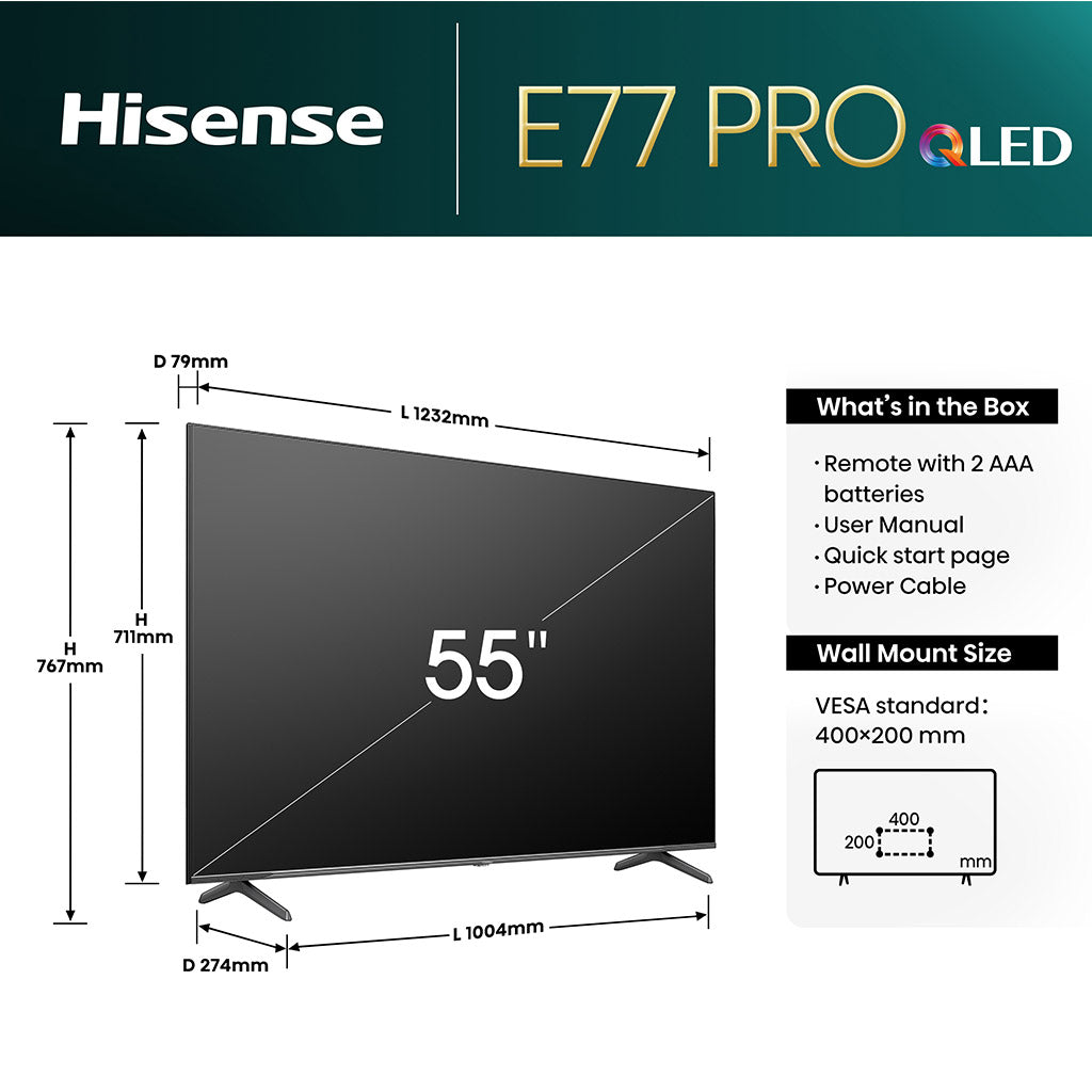 Hisense 55E77NQTUK PRO 55" QLED 4K Smart TV