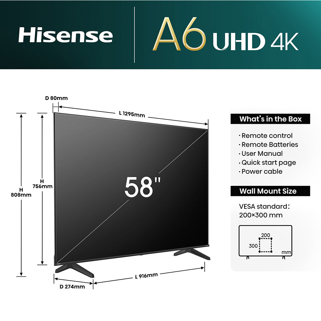 Hisense 58A6NTUK 58" UHD 4K Smart TV