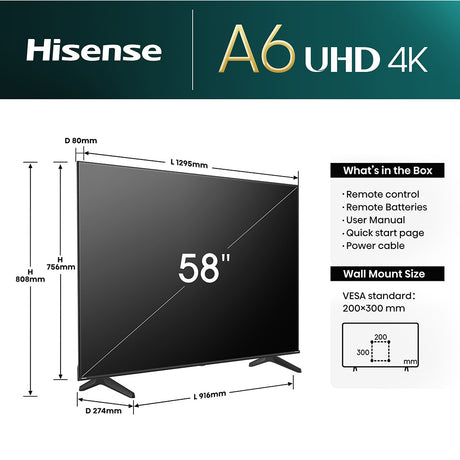 Hisense 58A6NTUK 58" UHD 4K Smart TV