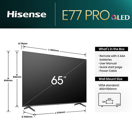 Hisense 65E77NQTUK PRO 65" QLED 4K Smart TV