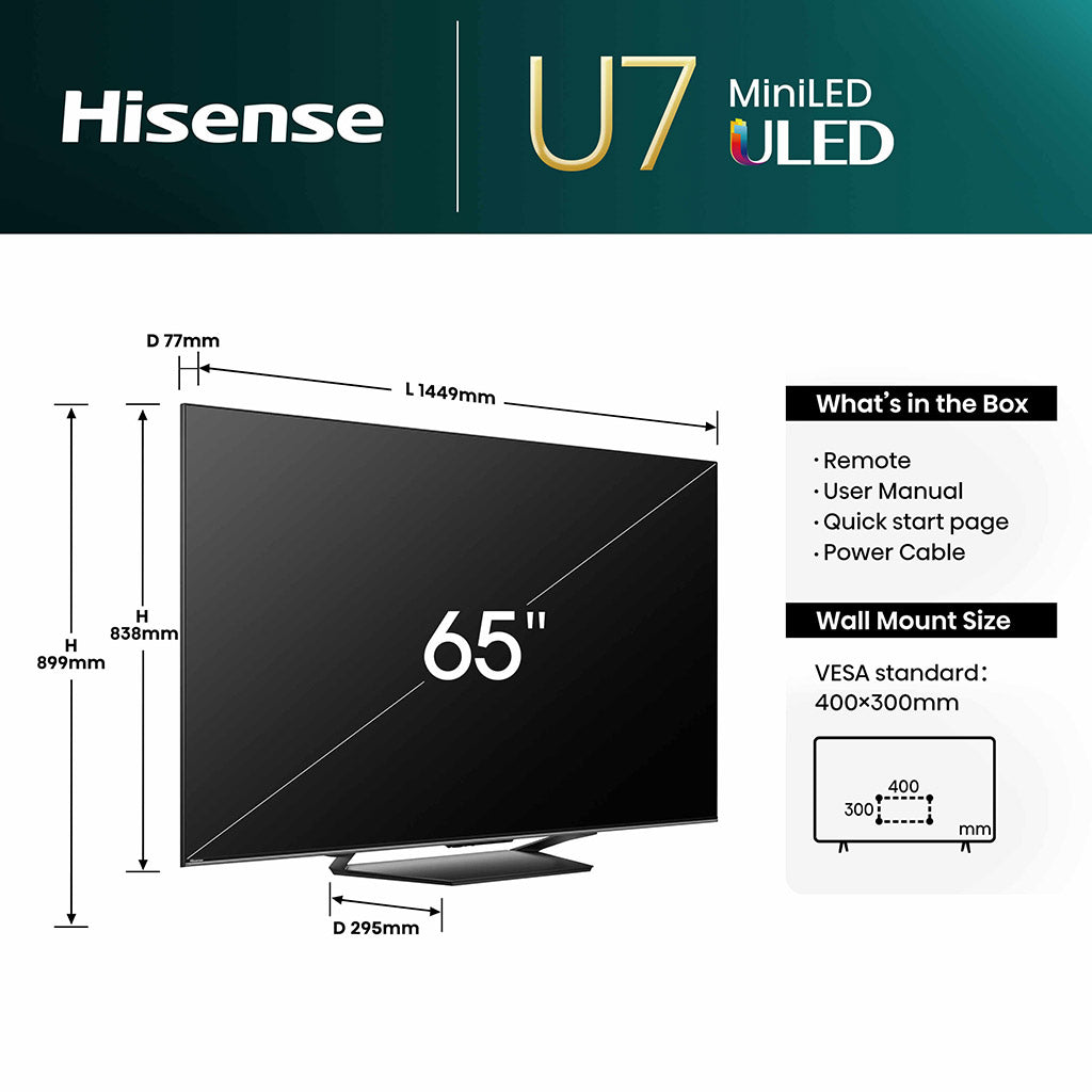 Hisense 65U7NQTUK 65" Mini LED 4K Smart TV
