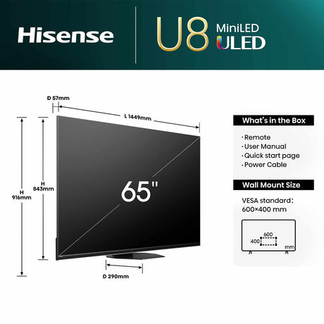 Hisense 65U8NQTUK 65" Mini LED 4K Smart TV