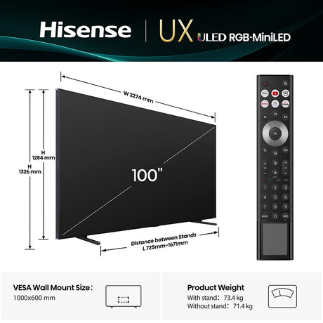 Hisense 100UXQTUK 100" Mini LED 4K Smart TV