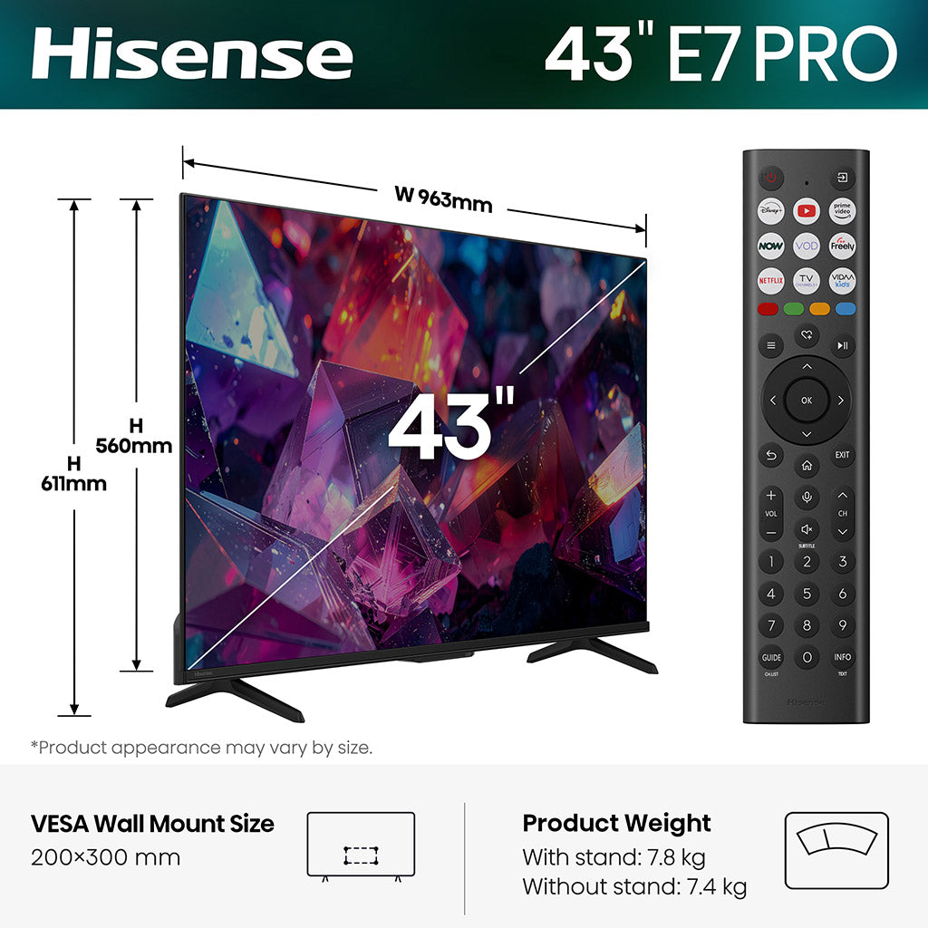Hisense 43E7STUK PRO 43" Hi-QLED 4K TV