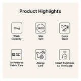 LG F4X5013TBB 13kg Direct Drive Washing Machine Series 5