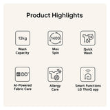LG F4X5013TWB 13kg Direct Drive Washing Machine Series 5
