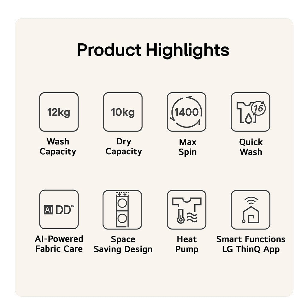 LG WT1210WWF WashTower 12Kg / 10kg Washing Machine / Dryer  