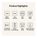 LG WT1210WWF WashTower 12Kg / 10kg Washing Machine / Dryer  