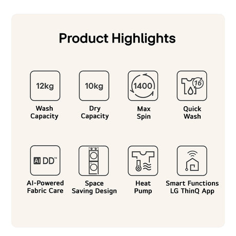 LG WT1210WWF WashTower 12Kg / 10kg Washing Machine / Dryer  